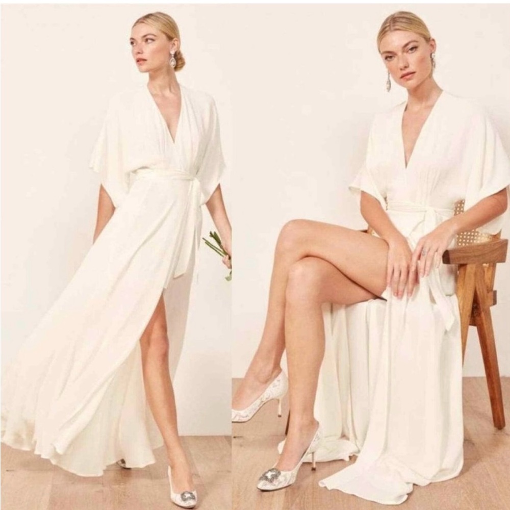 Reformation Winslow Wrap Dress in Ivory — Size L - Picture 2 of 9